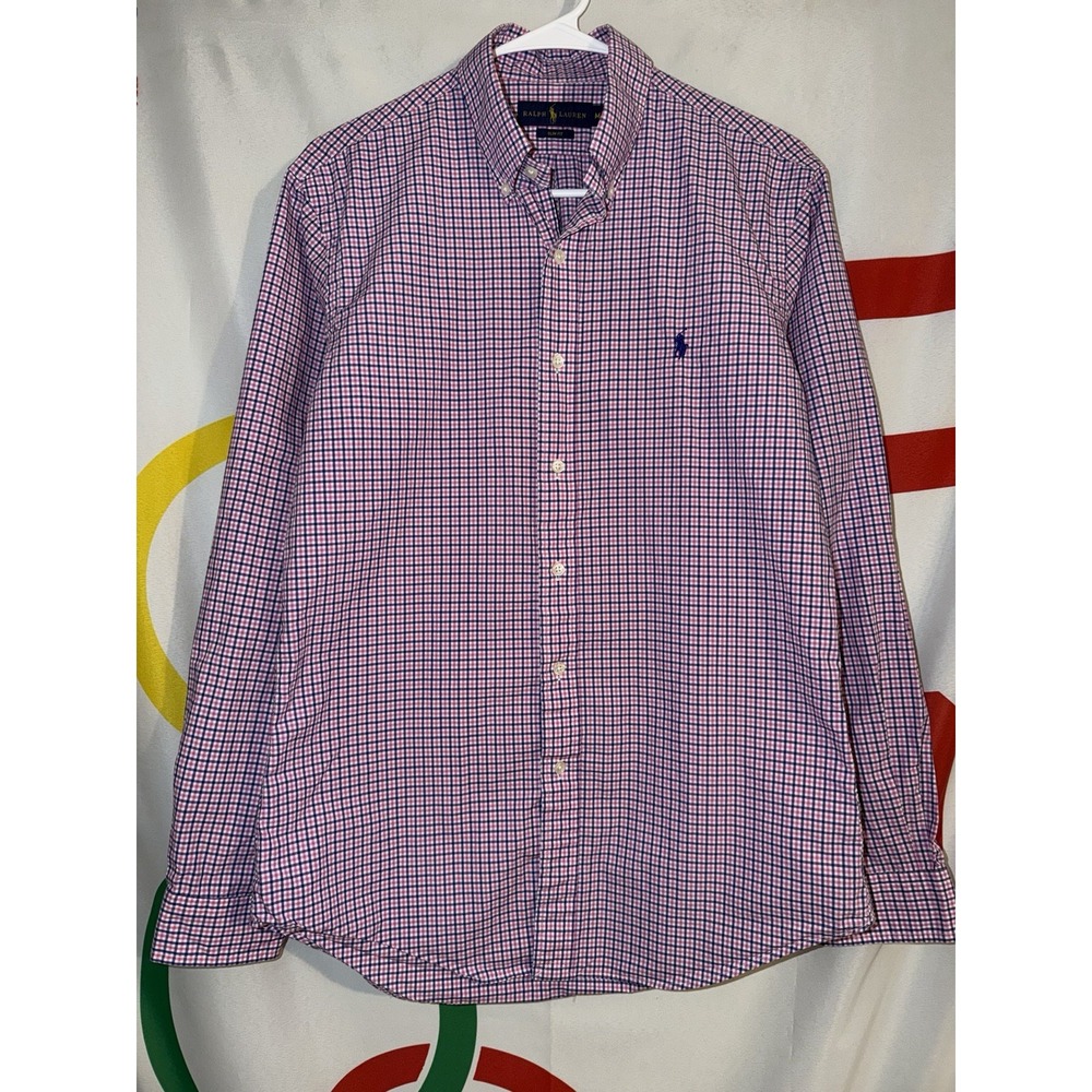 Polo Ralph Lauren Button Up Shirt Mens Medium Pink Plaid Cotton Long Sleeve